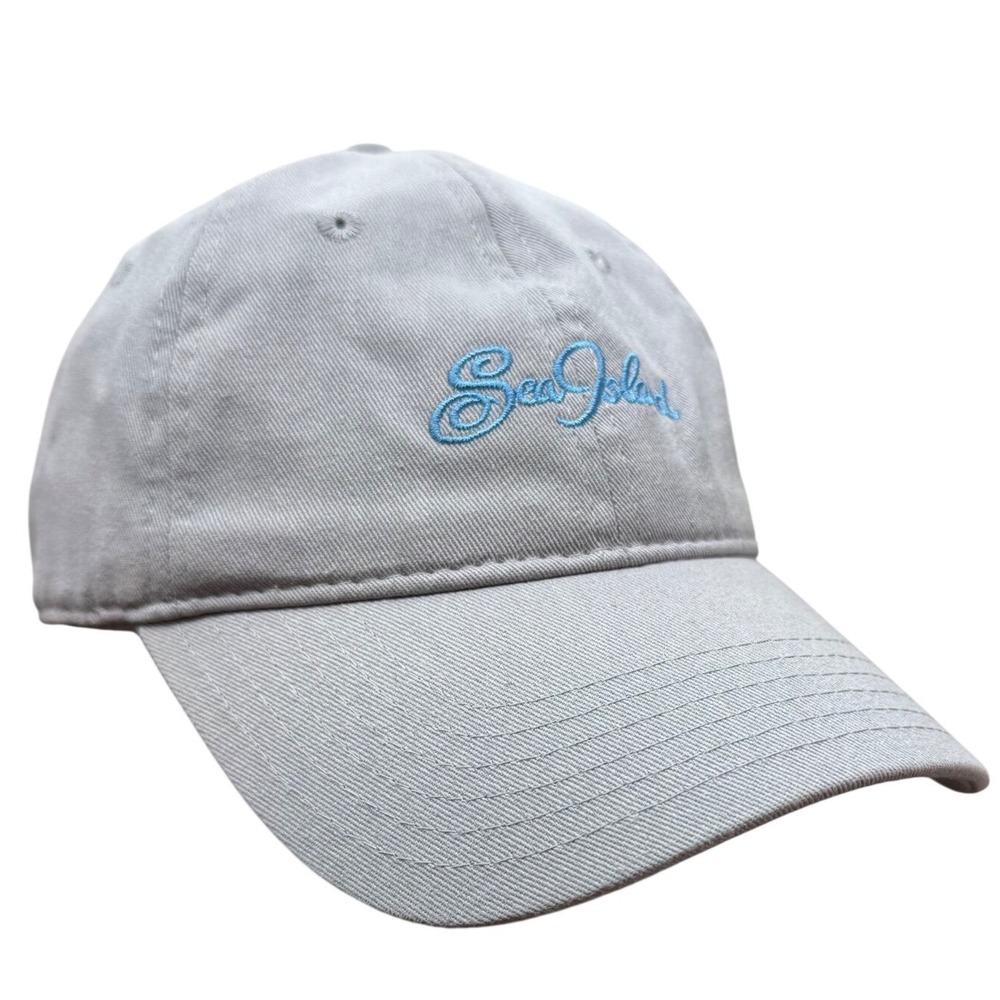 Sea Island Gray Cotton Adjustable Strapback Dad Hat Baseball Cap Blue Script